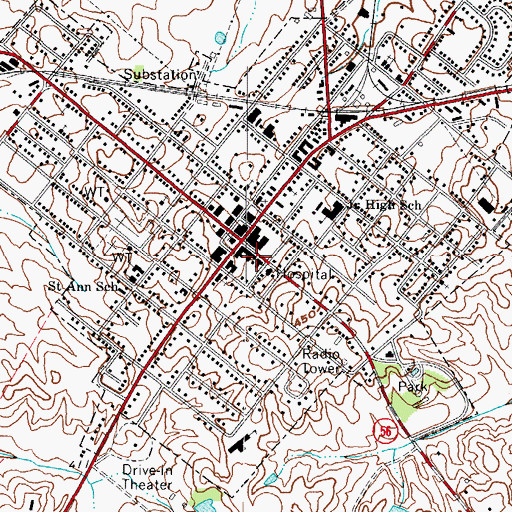 Topographic Map of Morganfield Police Department, KY