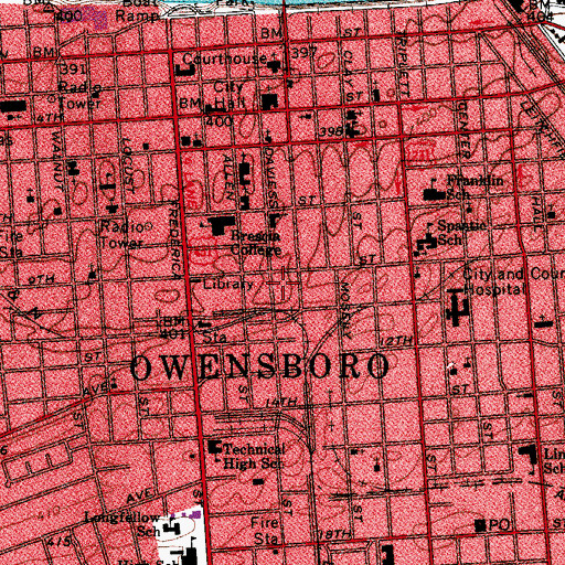 Topographic Map of Owensboro Police Department, KY