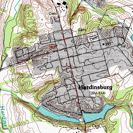 Topographic Map of Hardinsburg Police Department, KY