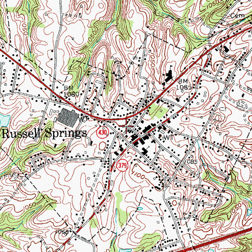 Topographic Map of Russell Springs Police Department, KY