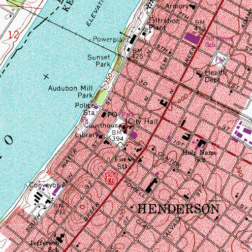 Topographic Map of Henderson County Sheriff's Office, KY