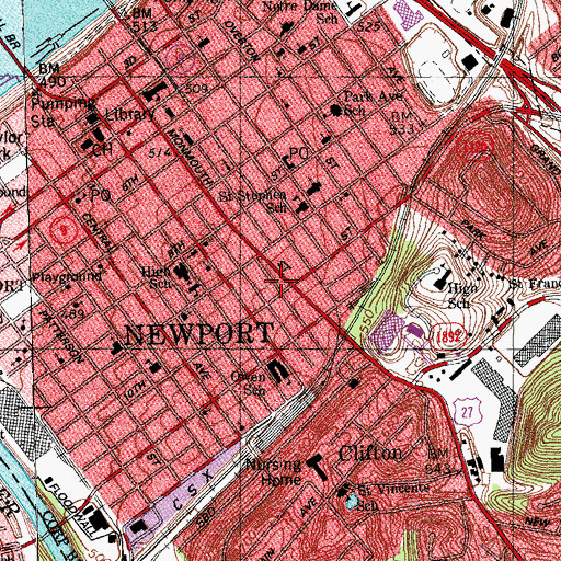 Topographic Map of Newport Police Department, KY