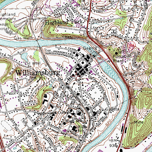 Topographic Map of Williamsburg Police Department, KY