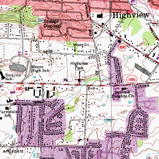 Topographic Map of Louisville Metropolitan Police Department Division 7, KY