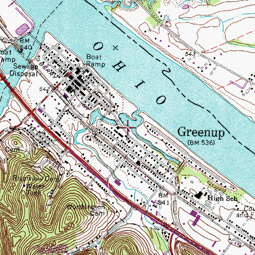 Topographic Map of Greenup Police Department, KY