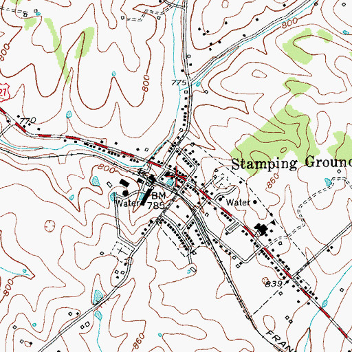 Topographic Map of Stamping Ground Police Department, KY