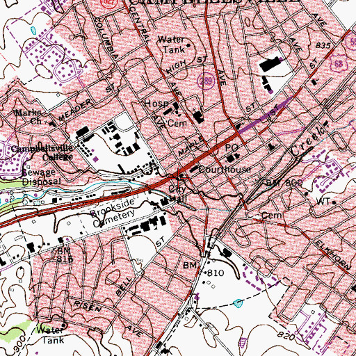 Topographic Map of Campbellsville Police Department, KY