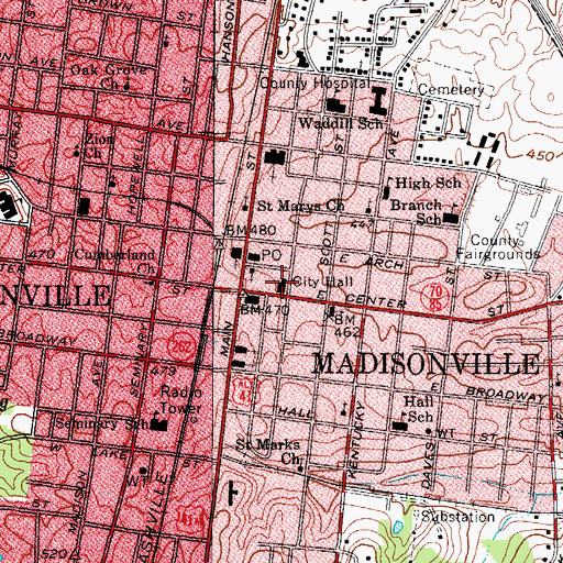 Topographic Map of Madisonville Police Department, KY