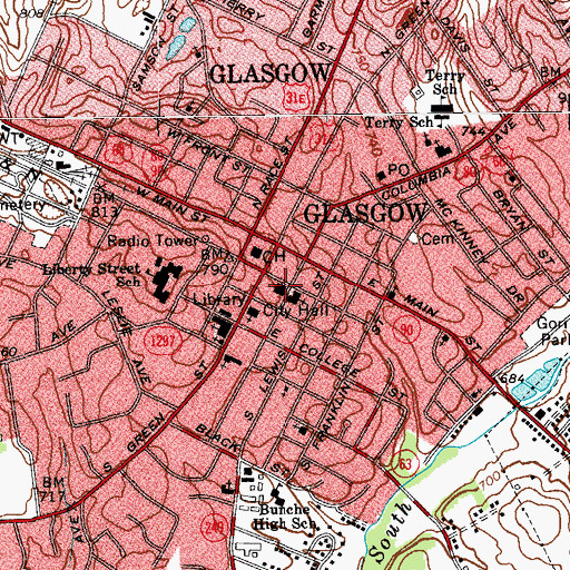 Topographic Map of Glasgow Police Department, KY
