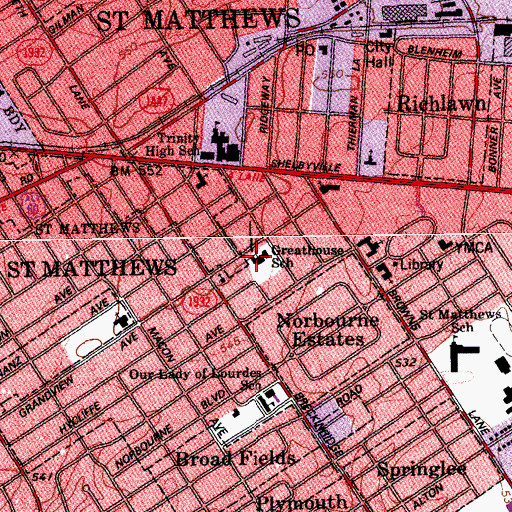 Topographic Map of Saint Matthews Police Department, KY