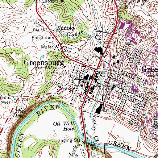 Topographic Map of Green County Sheriff's Office, KY