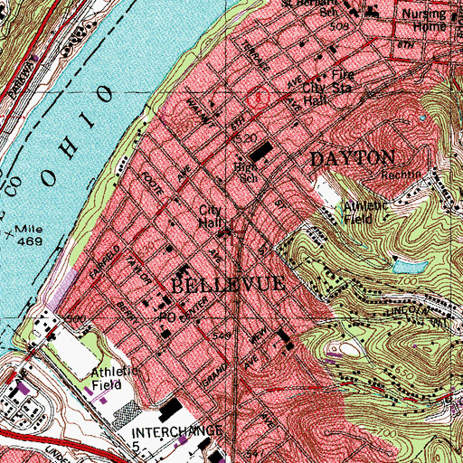Topographic Map of Bellevue Police Department, KY