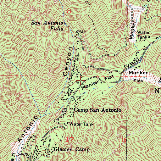 Topographic Map of Manker Campground, CA