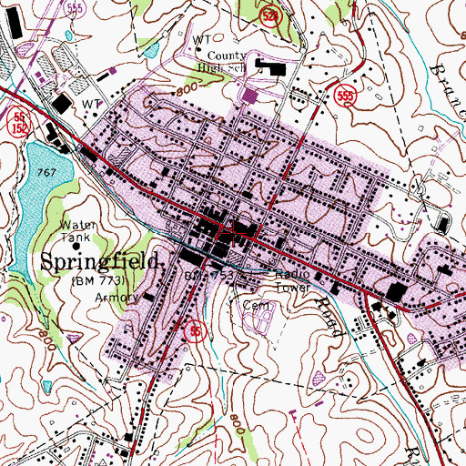 Topographic Map of Washington County Sheriff's Office, KY