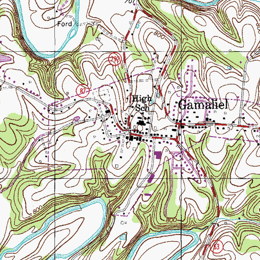 Topographic Map of Gamaliel Police Department, KY