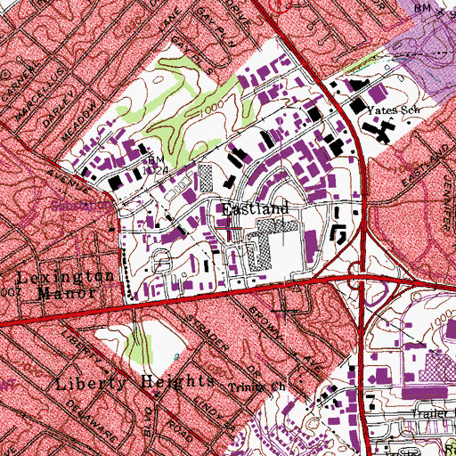 Topographic Map of Lexington Division of Police - Central Sector, KY