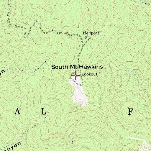 Topographic Map of South Mount Hawkins Lookout, CA