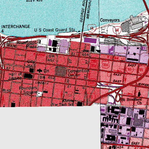Topographic Map of Louisville Metropolitan Police Department Downtown Area Patrol Division, KY