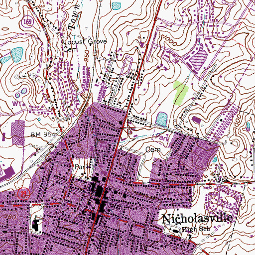 Topographic Map of Nicholasville Police Department, KY