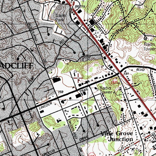 Topographic Map of Radcliff Police Department, KY