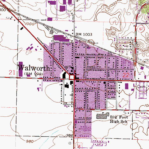 Topographic Map of Walworth Post Office, WI