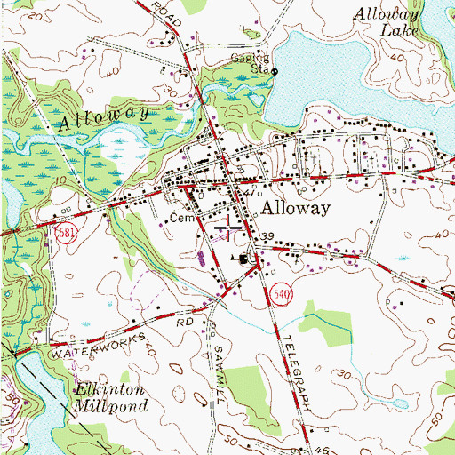 Topographic Map of Alloway Post Office, NJ