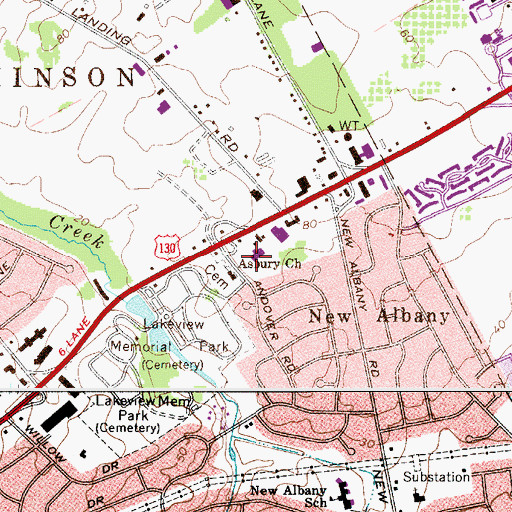 Topographic Map of Cinnaminson Post Office, NJ