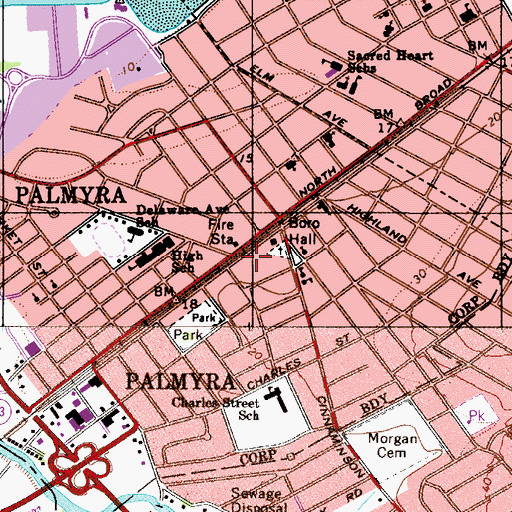 Topographic Map of Palmyra Post Office, NJ