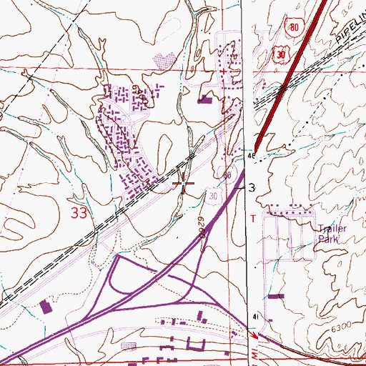 Topographic Map of Rock Springs Post Office, WY