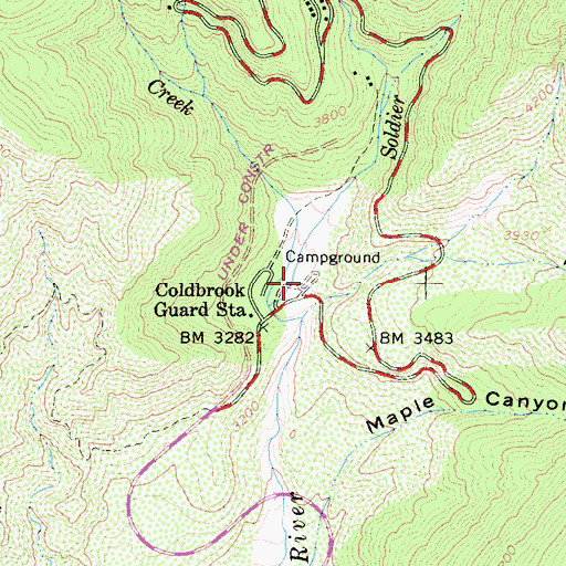 Topographic Map of Coldbrook Campground, CA