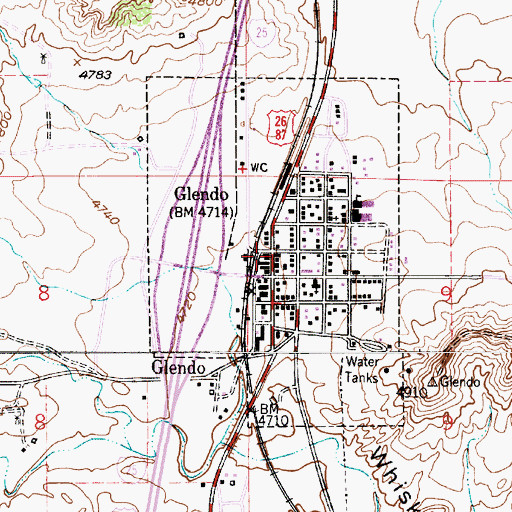 Topographic Map of Glendo Post Office, WY