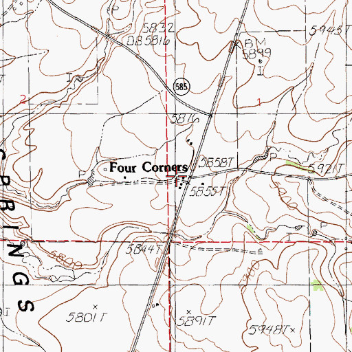 Topographic Map of Four Corners Post Office, WY