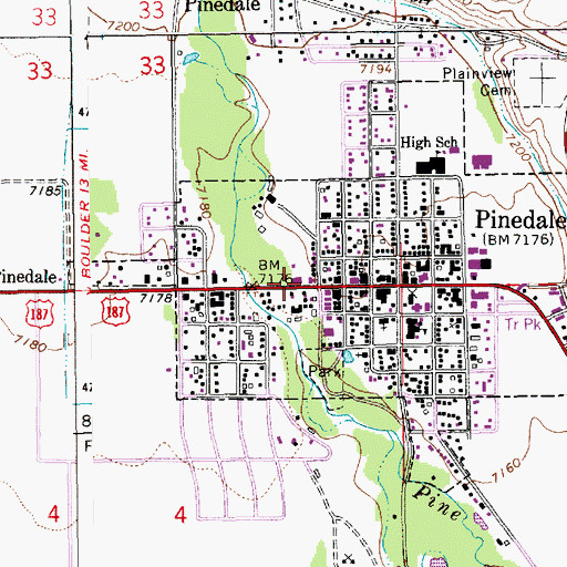 Topographic Map of Pinedale Post Office, WY