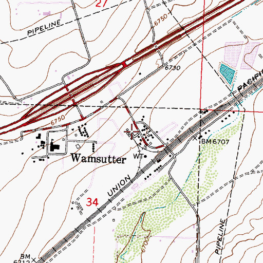Topographic Map of Wamsutter Post Office, WY