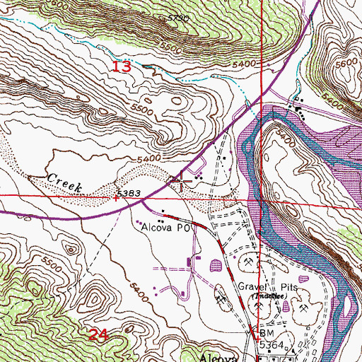 Topographic Map of Alcova Post Office, WY