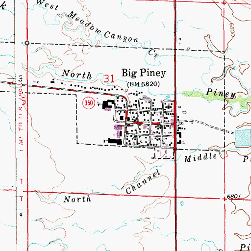 Topographic Map of Big Piney Post Office, WY