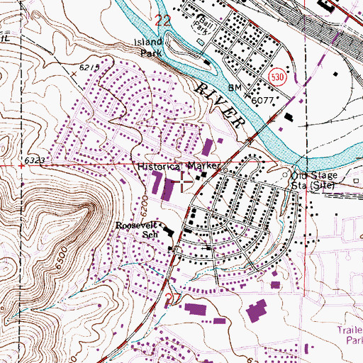 Topographic Map of Green River Post Office, WY