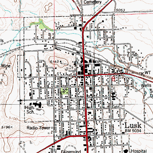 Topographic Map of Lusk Post Office, WY