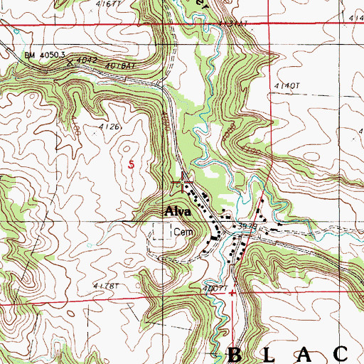 Topographic Map of Alva Post Office, WY