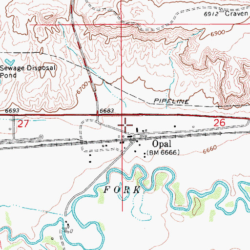 Topographic Map of Opal Post Office, WY