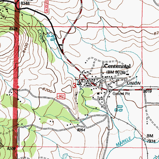 Topographic Map of Centennial Post Office, WY