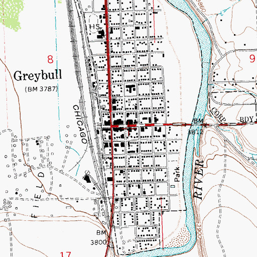 Topographic Map of Greybull Post Office, WY