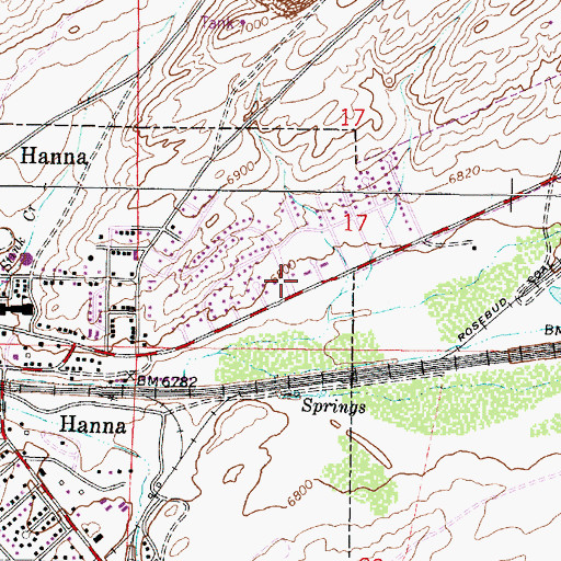 Topographic Map of Hanna Post Office, WY