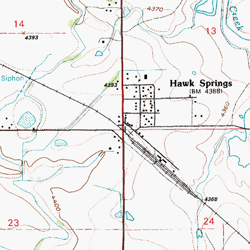 Topographic Map of Hawk Springs Post Office, WY