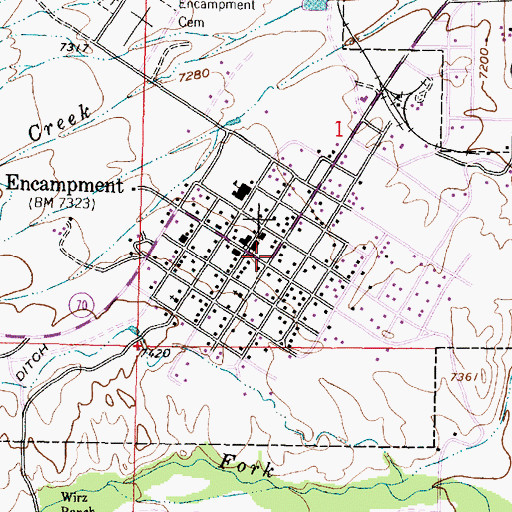 Topographic Map of Encampment Post Office, WY