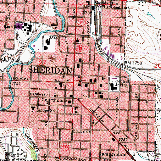 Topographic Map of Sheridan Post Office, WY