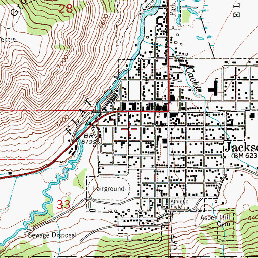 Topographic Map of Downtown Jackson Post Office, WY