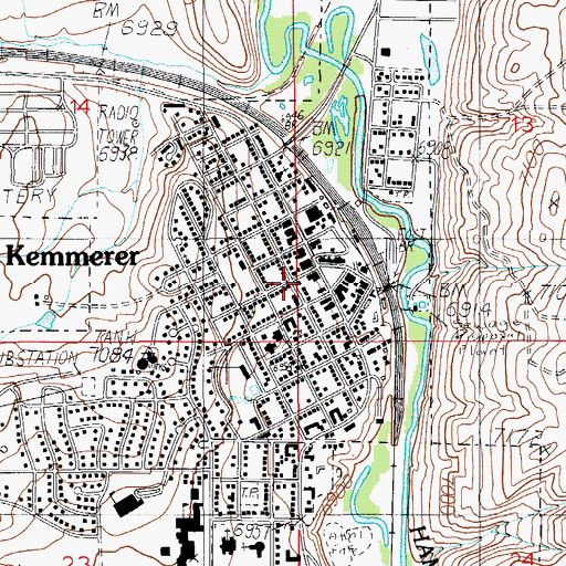 Topographic Map of Kemmerer Post Office, WY