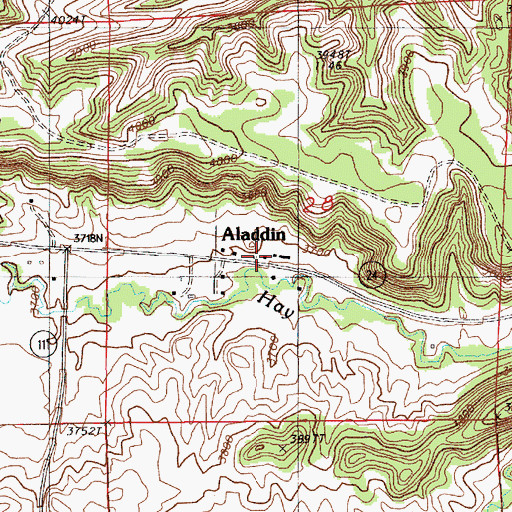 Topographic Map of Aladdin Post Office, WY