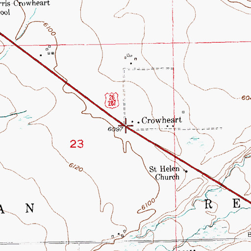 Topographic Map of Crowheart Post Office, WY